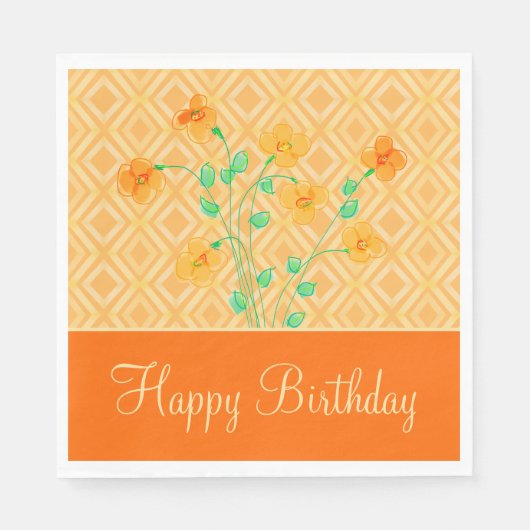 Oranje gefloten Happy Birthday Paper Napkins Servet (Voorkant)