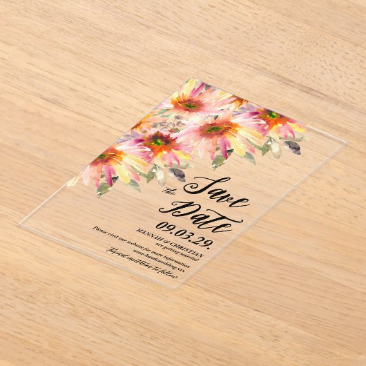 Oranje Gele Bloemen Bewaar de datum Acryl Uitnodigingen (Laagn)