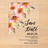 Oranje Gele Bloemen Bewaar de datum Acryl Uitnodigingen (Voorkant)