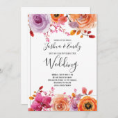 Oranje Gele Bloemige Herfst Bruiloft Kaart (Voorkant / Achterkant)