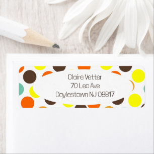 Oranje, gele, bruine, blauwe Stippen Etiket