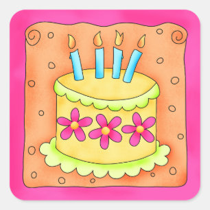 Oranje-gele Happy Birthday Cake Candles Vierkante Sticker
