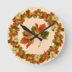 Oranje & Gele Herfstbladeren Ronde Klok