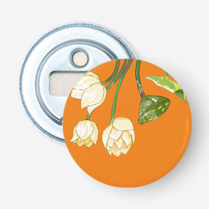 Oranje gele Lotus Flowers & Lotus Seedpod Button Flesopener