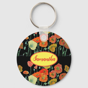 Oranje gele makreel Floral Aqua Poppy Girls Name Sleutelhanger