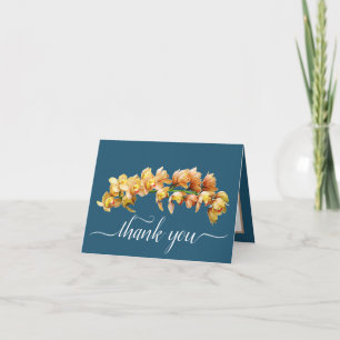 Oranje gele orchideeën cyaan achtergrond Dank u Kaart