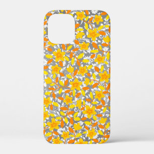 Oranje gele patronen van bloemen iPhone 12 mini hoesje