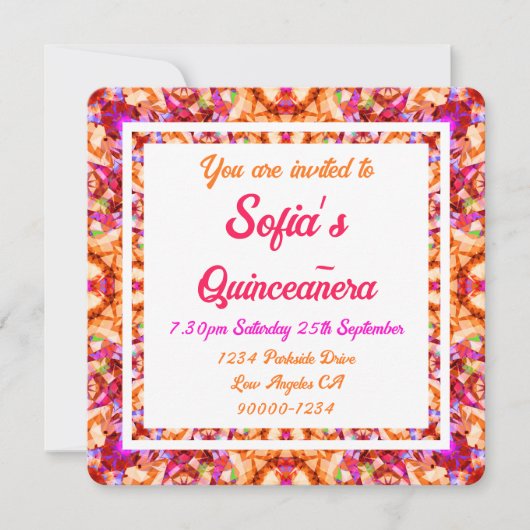 Oranje gele roze Quinceanera Quince 15-verjaardag Kaart (Voorkant)