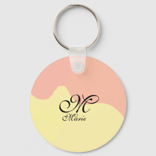 Oranje gele waterverf retro Voeg uw monogram toe Sleutelhanger
