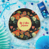 Oranje gele zwarte papaver papieren bordje (Feest)