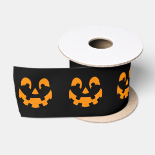 Oranje Gelukkig Halloween Pompoen Gezicht Op Zwart Lint