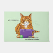 Oranje gember koffie kat grappig deurmat (Voorkant)