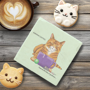 Oranje gember koffie kat grappig stenen onderzetter