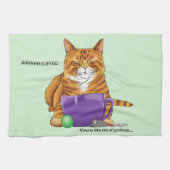 Oranje gember koffie kat grappig theedoek (Horizontaal)