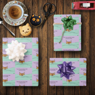 Oranje Gember Paars Schattige Kat Vader Vaderdag Inpakpapier Vel