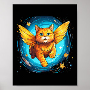 Oranje gemberkat met vlindervleugels in de ruimte poster
