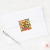 Oranje Gemengde Media Owl Vierkante Sticker (Envelop)