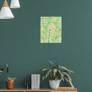 Oranje geometrische bloem op abstracte achtergrond poster