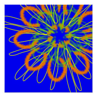 Oranje geometrische bloem op blauw perfect poster