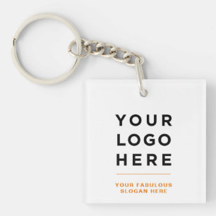Oranje gepersonaliseerd logo en tekst helder sleutelhanger