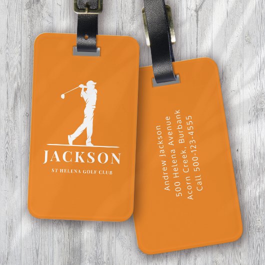Oranje gepersonaliseerde Monogram Golfer Bagagelabel