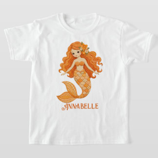 Oranje Gequilteerde Zeemeermin Personaliseer T-shirt