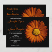 Oranje Gerber Daisy Black Wedding Invitations Kaart (Voorkant / Achterkant)