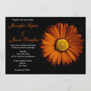 Oranje Gerber Daisy Black Wedding Invitations Kaart