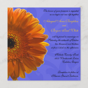 Oranje Gerber Daisy Blue Wedding Uitnodiging