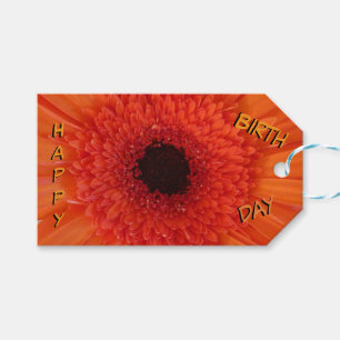 Oranje Gerbera Close Up Happy Birthday Gift Label Cadeaulabel