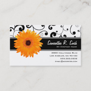 Oranje Gerbera Daisy Black & White Scroll Visitekaartje