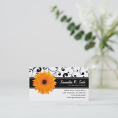 Oranje Gerbera Daisy Black & White Scroll Visitekaartje (Staand voorkant)