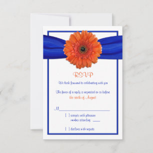 Oranje Gerbera Daisy Blue Wedding Reply Kaart