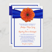 Oranje Gerbera Daisy Blue Wedding Uitnodiging (Voorkant / Achterkant)