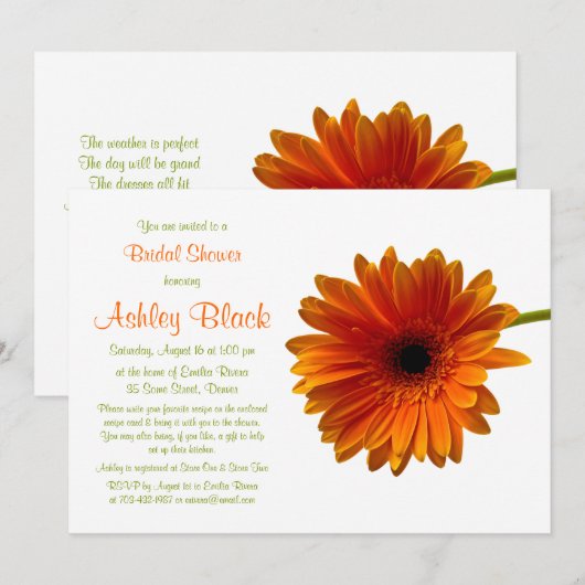 Oranje Gerbera Daisy Bridal Shower Kaart (Voorkant / Achterkant)