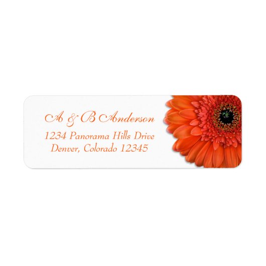 Oranje Gerbera Daisy Bruiloft Retouradres Label (Voorkant)