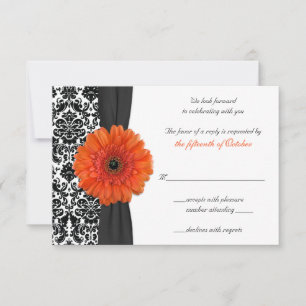 Oranje Gerbera Daisy Damask Wedding Reply Kaart