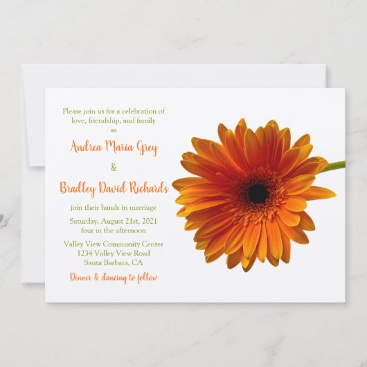 Oranje Gerbera Daisy Flower Wedding Invitation Kaart (Voorkant)