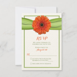 Oranje Gerbera Daisy Green Wedding Reply Kaart