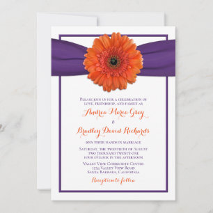Oranje Gerbera Daisy Paars Wedding Uitnodiging