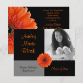 Oranje Gerbera Daisy Photo Afstuderen Invitation Kaart (Voorkant / Achterkant)