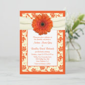 Oranje Gerbera Ivory Floral Wedding Kaart (Staand voorkant)