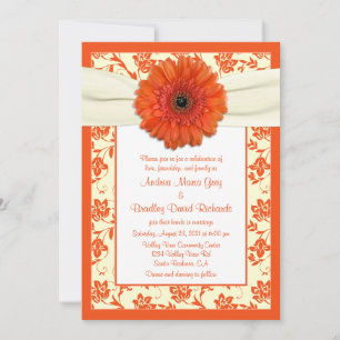 Oranje Gerbera Ivory Floral Wedding Kaart