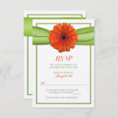Oranje Gerbera Madeliefje Groene Trouw Antwoordkaa RSVP Kaartje (Voorkant / Achterkant)