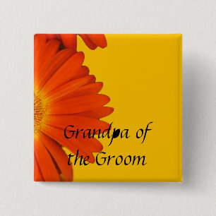 oranje gerbera madeliefjes bloemen knopen. vierkante button 5,1 cm