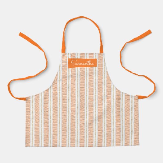 Oranje gestreepte aangepaste naam Schort (Voorkant)