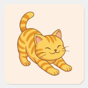 Oranje gestreepte kat beige uitgerekt vierkante sticker