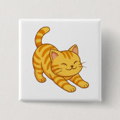 Oranje gestreepte kat die zich uitrekt vierkante button 5,1 cm (Voorkant)