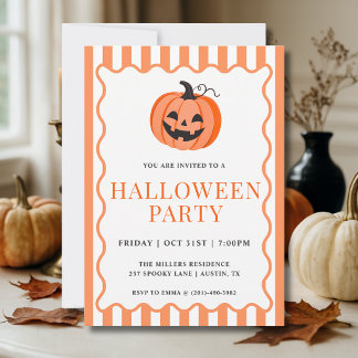Oranje gestreepte pompoen Halloween-feest Kaart