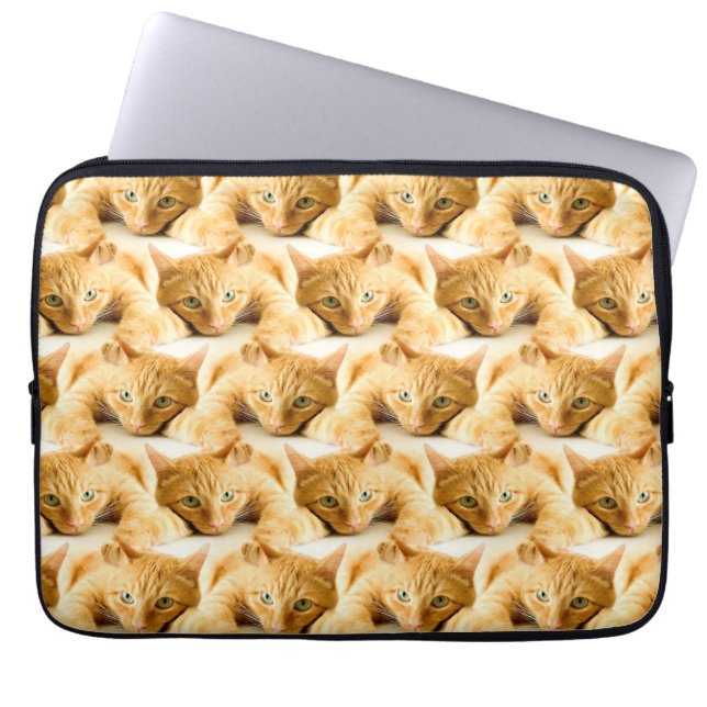 Oranje Ginger Cat Pattern Laptop Sleeve (Voorkant)